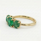 14K Gold Raw Emerald Engagement Ring, Three Stone Lab Grown Gemstone Ring