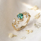 Green Tourmaline Twig Vine Leaf Engagement Ring, Moissanite Wedding Band, Women's Anniversary Gift