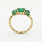 14K Gold Raw Emerald Engagement Ring, Three Stone Lab Grown Gemstone Ring