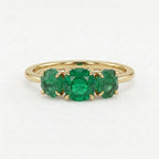 14K Gold Raw Emerald Engagement Ring, Three Stone Lab Grown Gemstone Ring