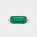 Lab Grown Emerald East West Ring | Horizontal Baguette Cut Gold Signet Style Ring