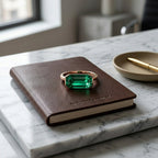 Lab Grown Emerald East West Ring | Horizontal Baguette Cut Gold Signet Style Ring