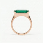 Lab Grown Emerald East West Ring | Horizontal Baguette Cut Gold Signet Style Ring