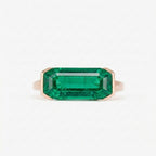 Lab Grown Emerald East West Ring | Horizontal Baguette Cut Gold Signet Style Ring