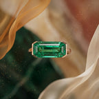 Lab Grown Emerald East West Ring | Horizontal Baguette Cut Gold Signet Style Ring