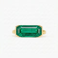 Lab Grown Emerald East West Ring | Horizontal Baguette Cut Gold Signet Style Ring