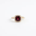 Red Garnet Halo Engagement Ring, Cushion Cut Garnet Ring, 14K Gold Moissanite Halo Ring, January Birthstone Gift The Jewel Temple