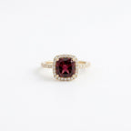 Red Garnet Halo Engagement Ring, Cushion Cut Garnet Ring, 14K Gold Moissanite Halo Ring, January Birthstone Gift The Jewel Temple