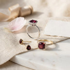 Red Garnet Halo Engagement Ring, Cushion Cut Garnet Ring, 14K Gold Moissanite Halo Ring, January Birthstone Gift The Jewel Temple