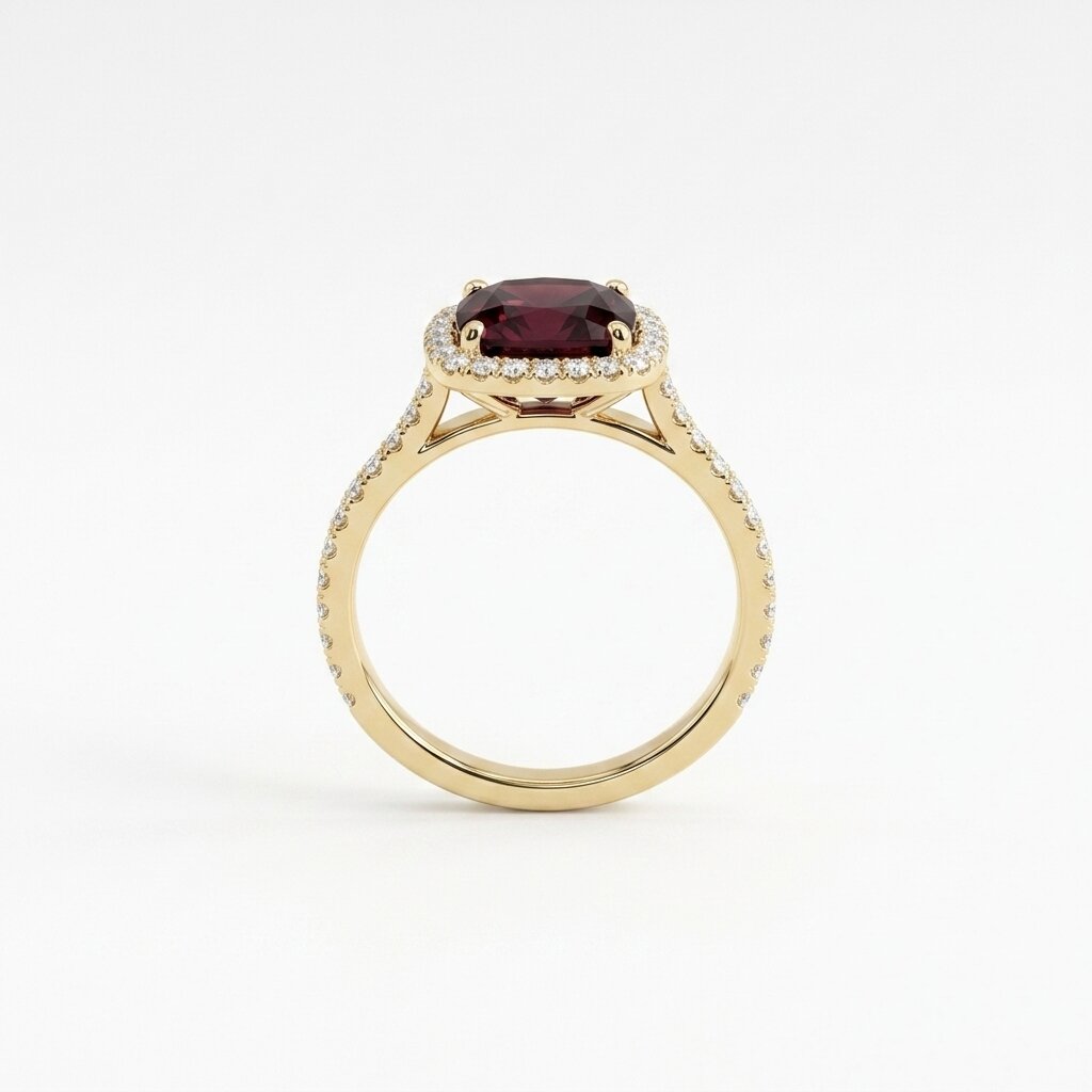 Red Garnet Halo Engagement Ring, Cushion Cut Garnet Ring, 14K Gold Moissanite Halo Ring, January Birthstone Gift The Jewel Temple