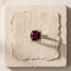 Red Garnet Halo Engagement Ring, Cushion Cut Garnet Ring, 14K Gold Moissanite Halo Ring, January Birthstone Gift The Jewel Temple