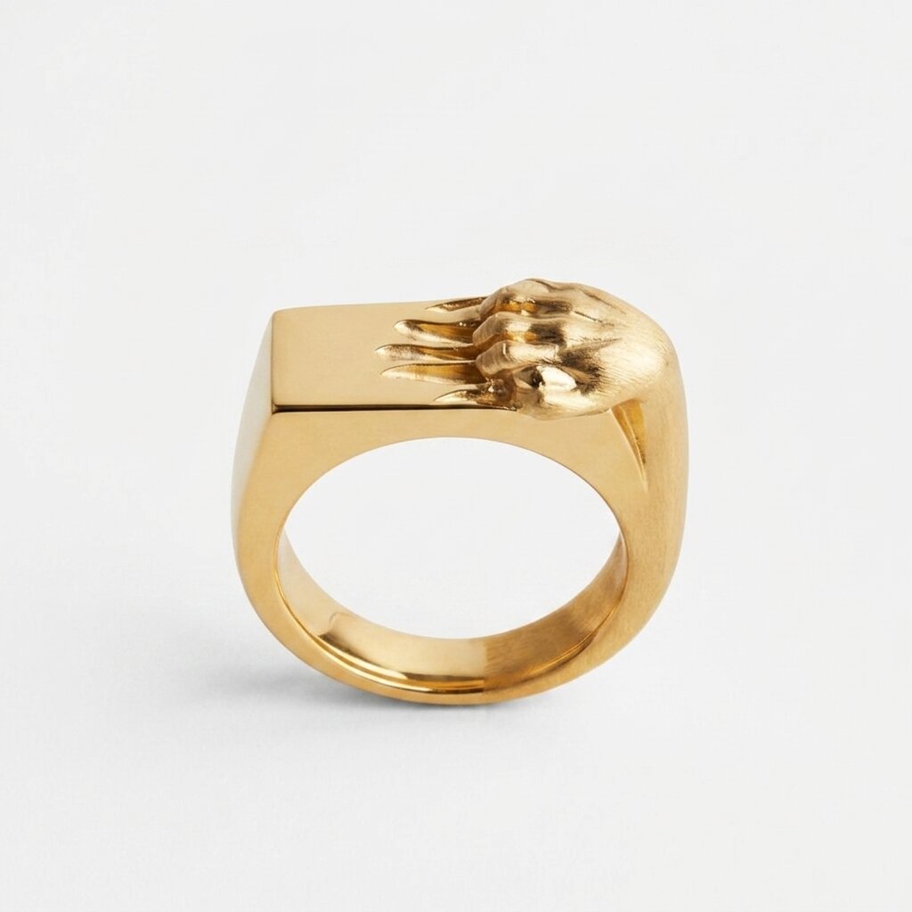 14k Gold Hand Signet Ring, Unique Fede Clasping Hands Wedding Band, Matte Gold Statement Ring, Antique Style Unisex Promise Jewelry for Her The Jewel Temple