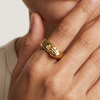 14k Gold Hand Signet Ring, Unique Fede Clasping Hands Wedding Band, Matte Gold Statement Ring, Antique Style Unisex Promise Jewelry for Her The Jewel Temple