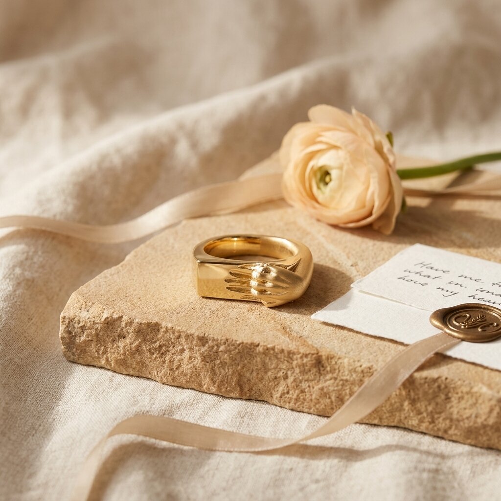 14k Gold Hand Signet Ring, Unique Fede Clasping Hands Wedding Band, Matte Gold Statement Ring, Antique Style Unisex Promise Jewelry for Her The Jewel Temple
