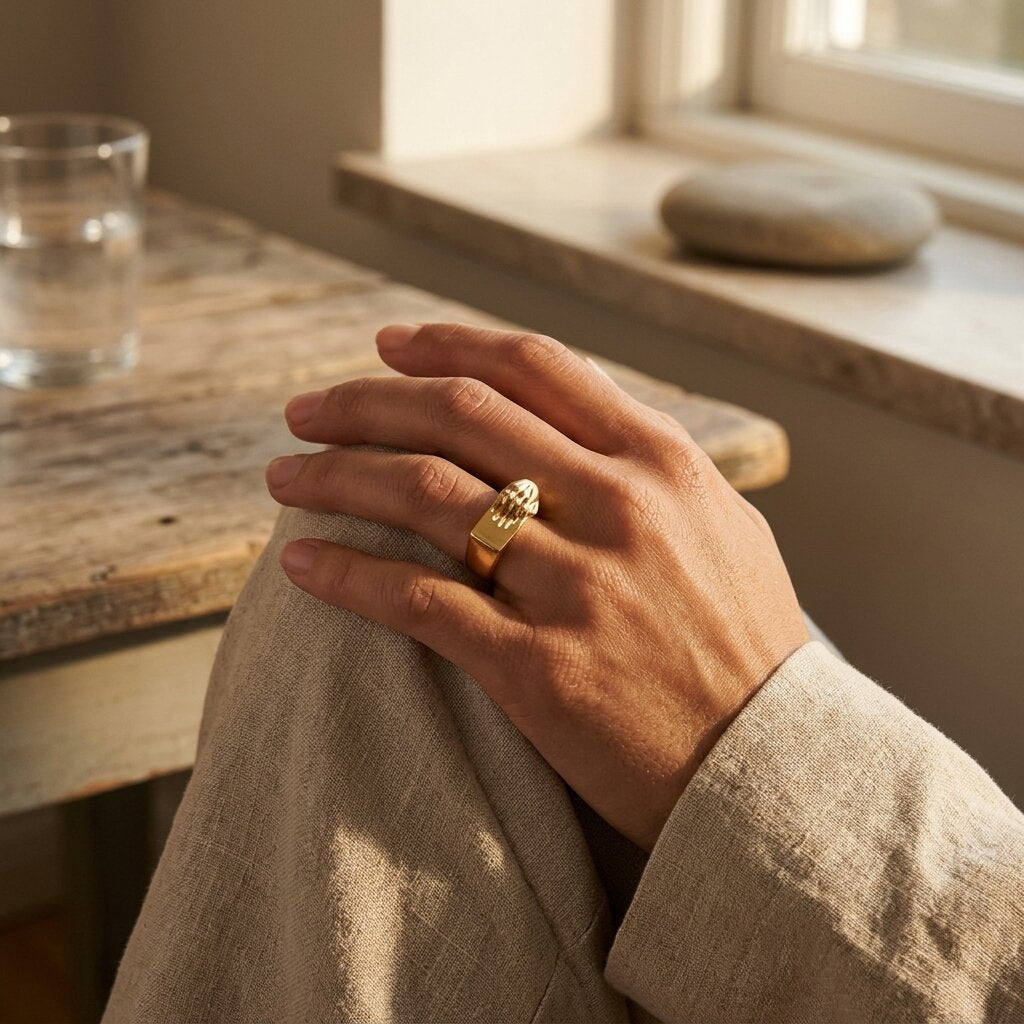 14k Gold Hand Signet Ring, Unique Fede Clasping Hands Wedding Band, Matte Gold Statement Ring, Antique Style Unisex Promise Jewelry for Her The Jewel Temple
