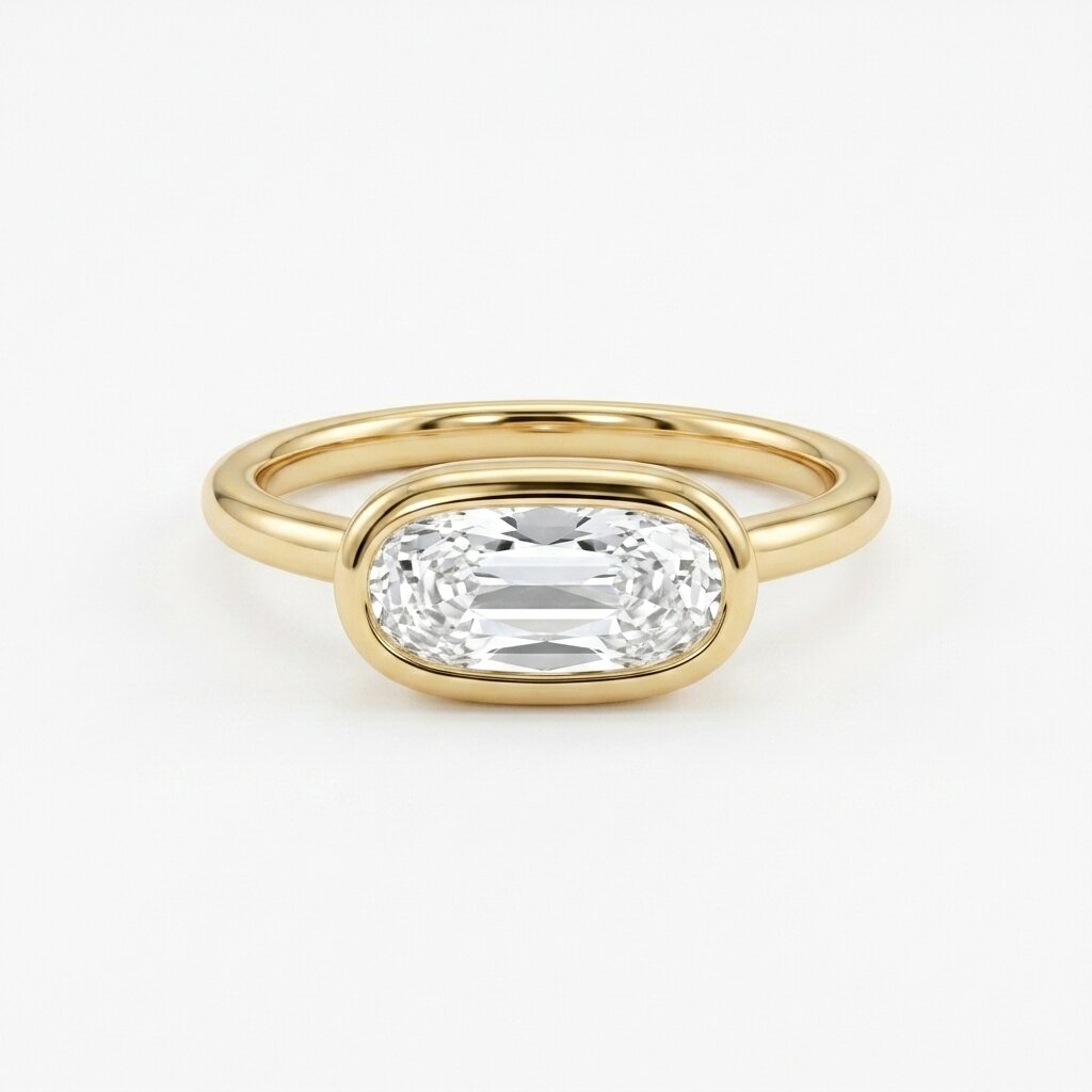 14k Gold Oval Moissanite Bezel Engagement Ring, East West Oval Solitaire Ring, Long Oval Ring, Minimalist Ring, Gift For Her The Jewel Temple