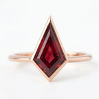 Kite Cut Garmet Engagement Ring, Bezel Set, 14k Rose Gold Solitaire Ring