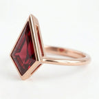 Kite Cut Garmet Engagement Ring, Bezel Set, 14k Rose Gold Solitaire Ring