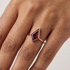 Kite Cut Garmet Engagement Ring, Bezel Set, 14k Rose Gold Solitaire Ring