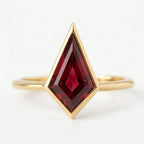 Kite Cut Garmet Engagement Ring, Bezel Set, 14k Rose Gold Solitaire Ring
