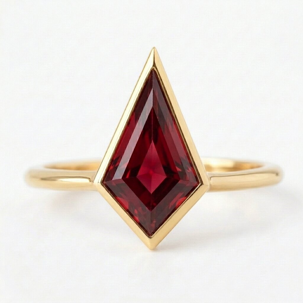Kite Cut Garmet Engagement Ring, Bezel Set, 14k Rose Gold Solitaire Ring