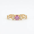 Lab Grown Pink Sapphire Crescent Moon Ring, Moissanite Accents, Leaf Design, Promise Ring
