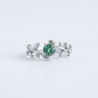 Green Tourmaline Twig Vine Leaf Engagement Ring, Moissanite Wedding Band, Women's Anniversary Gift