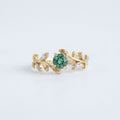 Green Tourmaline Twig Vine Leaf Engagement Ring, Moissanite Wedding Band, Women's Anniversary Gift