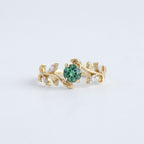 Green Tourmaline Twig Vine Leaf Engagement Ring, Moissanite Wedding Band, Women's Anniversary Gift