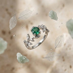 Green Tourmaline Twig Vine Leaf Engagement Ring, Moissanite Wedding Band, Women's Anniversary Gift