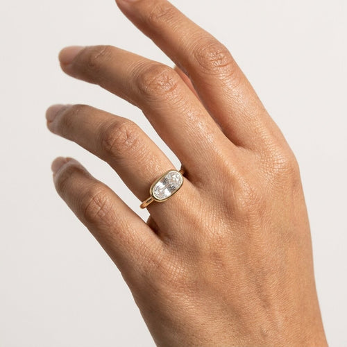 14k Gold Oval Moissanite Bezel Engagement Ring, East West Oval Solitaire Ring, Long Oval Ring, Minimalist Ring, Gift For Her The Jewel Temple