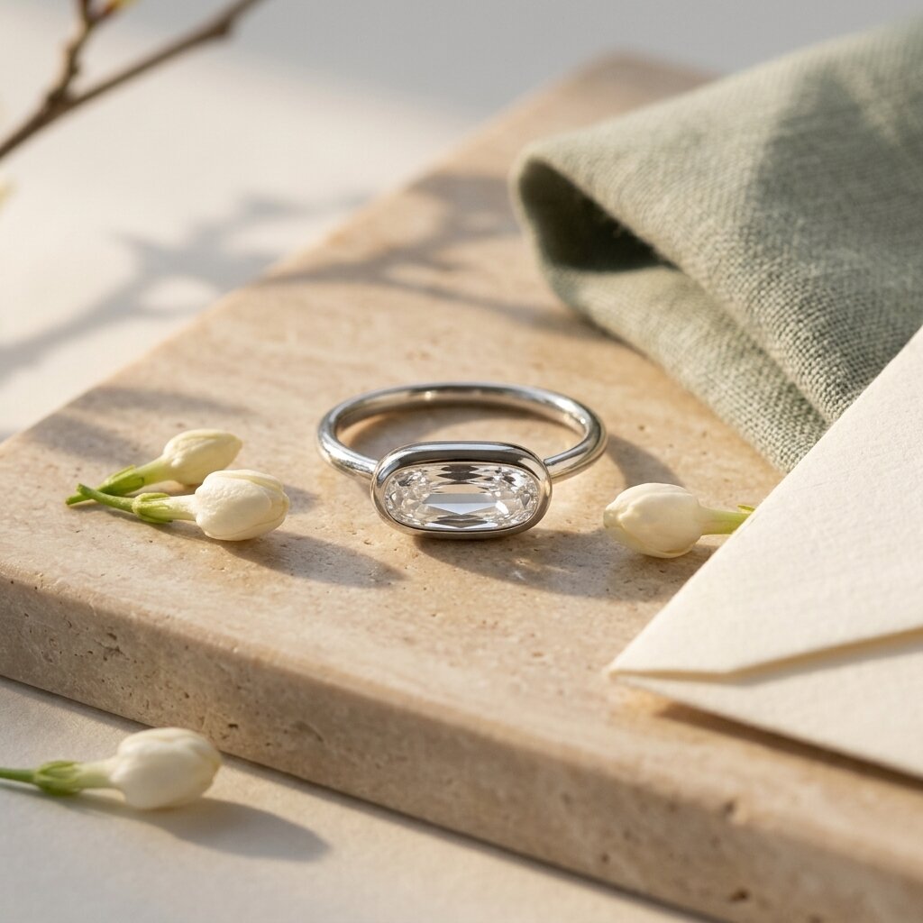 14k Gold Oval Moissanite Bezel Engagement Ring, East West Oval Solitaire Ring, Long Oval Ring, Minimalist Ring, Gift For Her The Jewel Temple