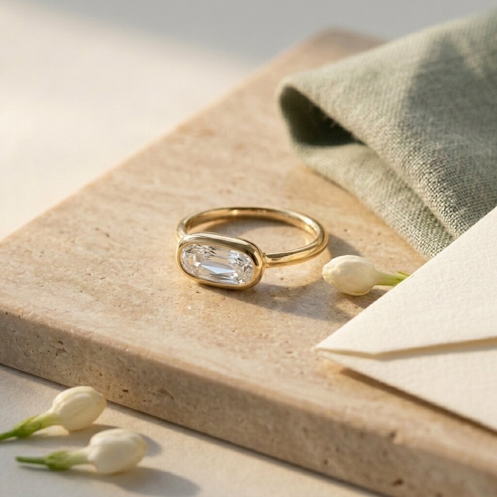 14k Gold Oval Moissanite Bezel Engagement Ring, East West Oval Solitaire Ring, Long Oval Ring, Minimalist Ring, Gift For Her The Jewel Temple