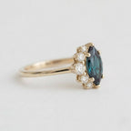 Teal Sapphire Cushion Cut Three Stone Ring | 14K Gold Engagement Bridal Jewelry