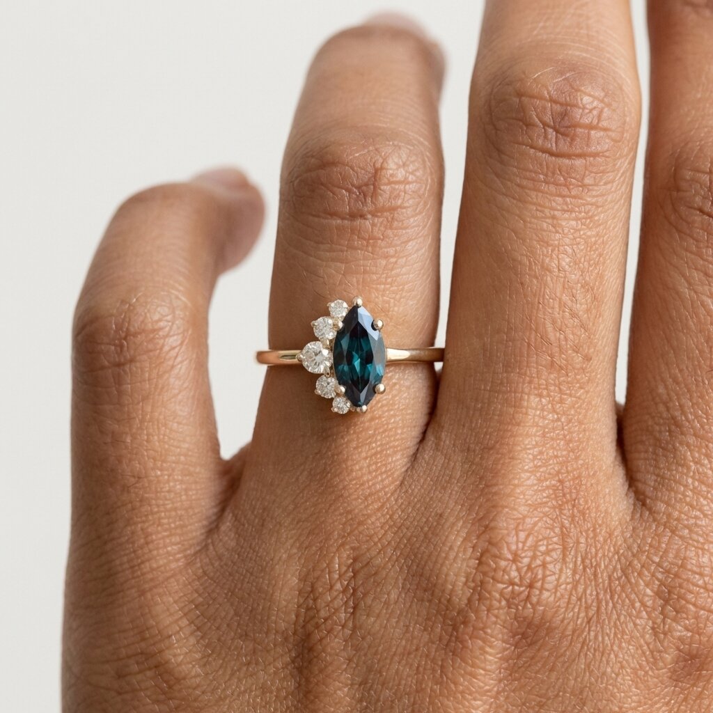 Marquise Cut Alexandrite Ring, Color Changing Stone, Solid Gold Engagement Ring