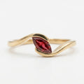 Marquise Cut Garnet Engagement Ring, 14k Solid Gold Wave Solitaire Wedding Ring