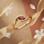 Marquise Cut Garnet Engagement Ring, 14k Solid Gold Wave Solitaire Wedding Ring