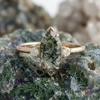 Marquise Moss Agate Diamond Engagement Ring, Alternative Green Gemstone Jewelry