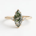 Marquise Moss Agate Diamond Engagement Ring, Alternative Green Gemstone Jewelry