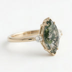 Marquise Moss Agate Diamond Engagement Ring, Alternative Green Gemstone Jewelry