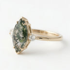 Marquise Moss Agate Diamond Engagement Ring, Alternative Green Gemstone Jewelry