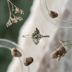 Marquise Moss Agate Diamond Engagement Ring, Alternative Green Gemstone Jewelry