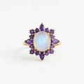 14k Natural Oval Cut Moonstone And Amethyst Engagement Ring, Cluster Ring, Birthstone Ring, Anniversary Ring