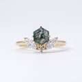 Hexagon Cut Moss Agate Engagement Ring, 14k Moissanite Marquise Stacking Ring