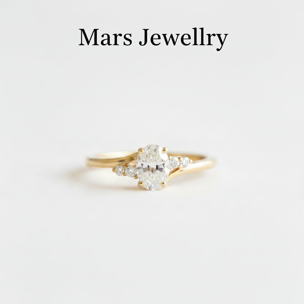 Oval Cut Moissanite Engagement Ring, 14k Solid Gold, Split Shank Diamond Accents
