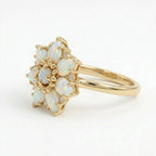14k Gold Pear Cut Opal Flower Engagement Ring, Moissanite Cluster Birthstone Jewelry