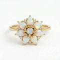 14k Gold Pear Cut Opal Flower Engagement Ring, Moissanite Cluster Birthstone Jewelry