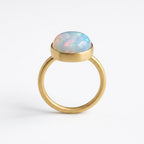 Solitaire Ethiopian Opal Engagement Ring, Bezel Set, October Birthstone, Fire Opal (12x8mm)