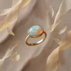 Solitaire Ethiopian Opal Engagement Ring, Bezel Set, October Birthstone, Fire Opal (12x8mm)