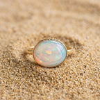 Solitaire Ethiopian Opal Engagement Ring, Bezel Set, October Birthstone, Fire Opal (12x8mm)
